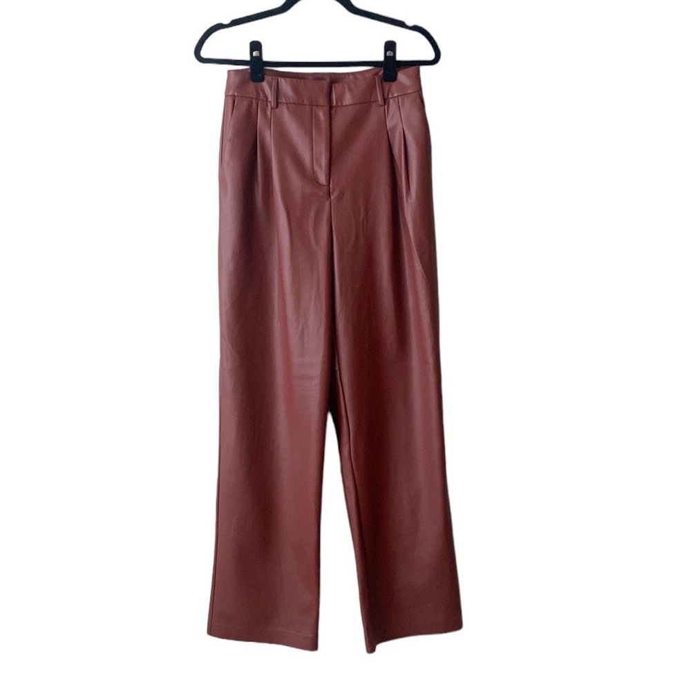 Revolve House of Harlow 1960 High Rise Faux Leather Straight Leg Trouser Pants 4